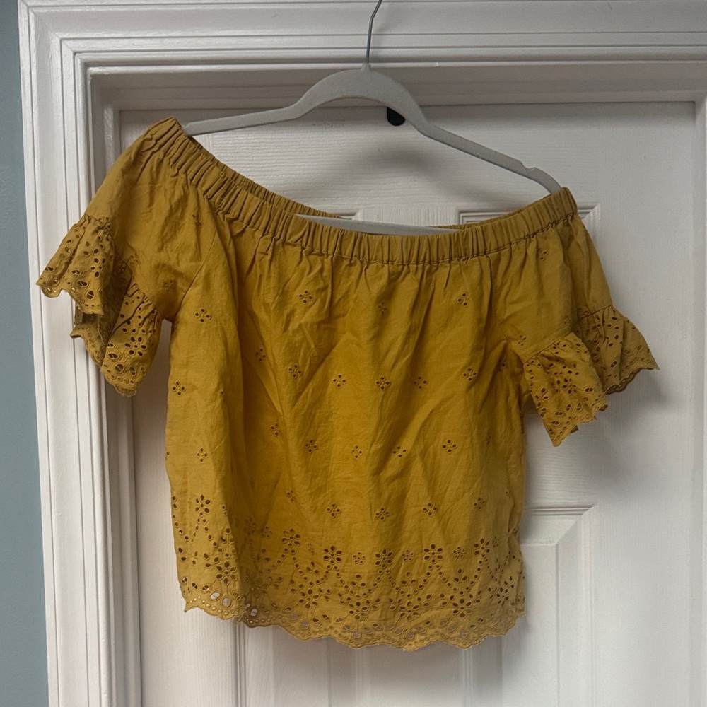 Madewell Mustard Eyelet Off-Shoulder Blouse